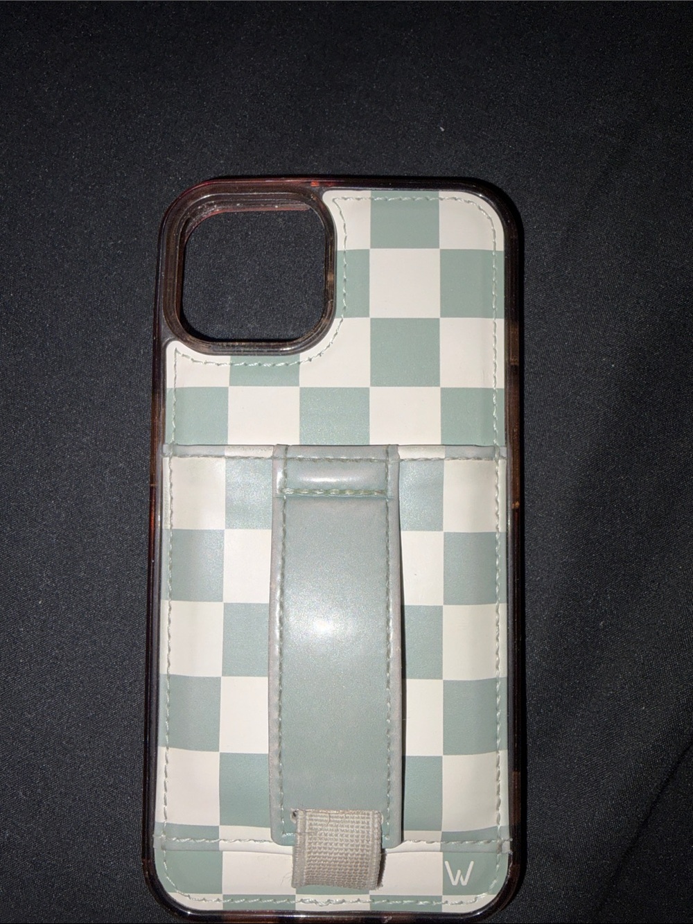 Walli Woven Check Mint & White iPhone 13/14 case with strap and wallet